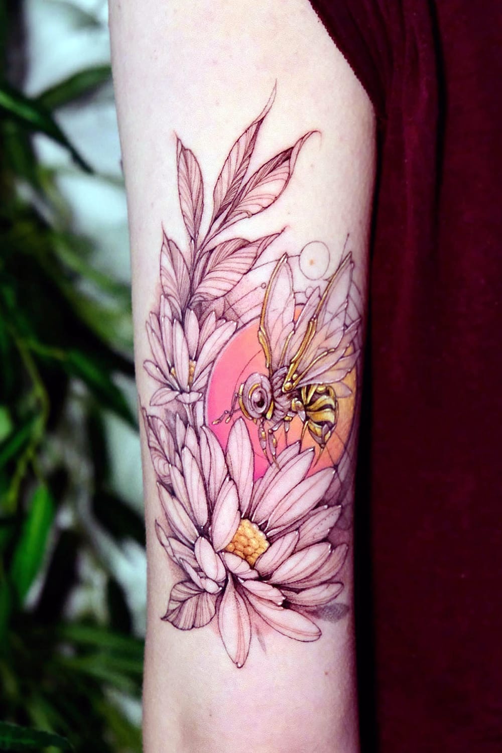 Bee Flower Tattoo