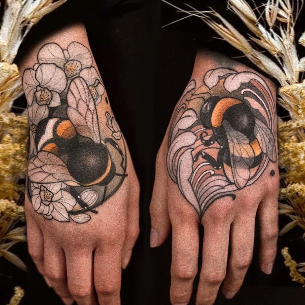 Bee tattoo on hand