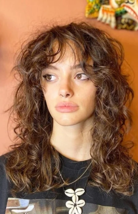 Curly Hair wolf Cut with Wispy Bangs