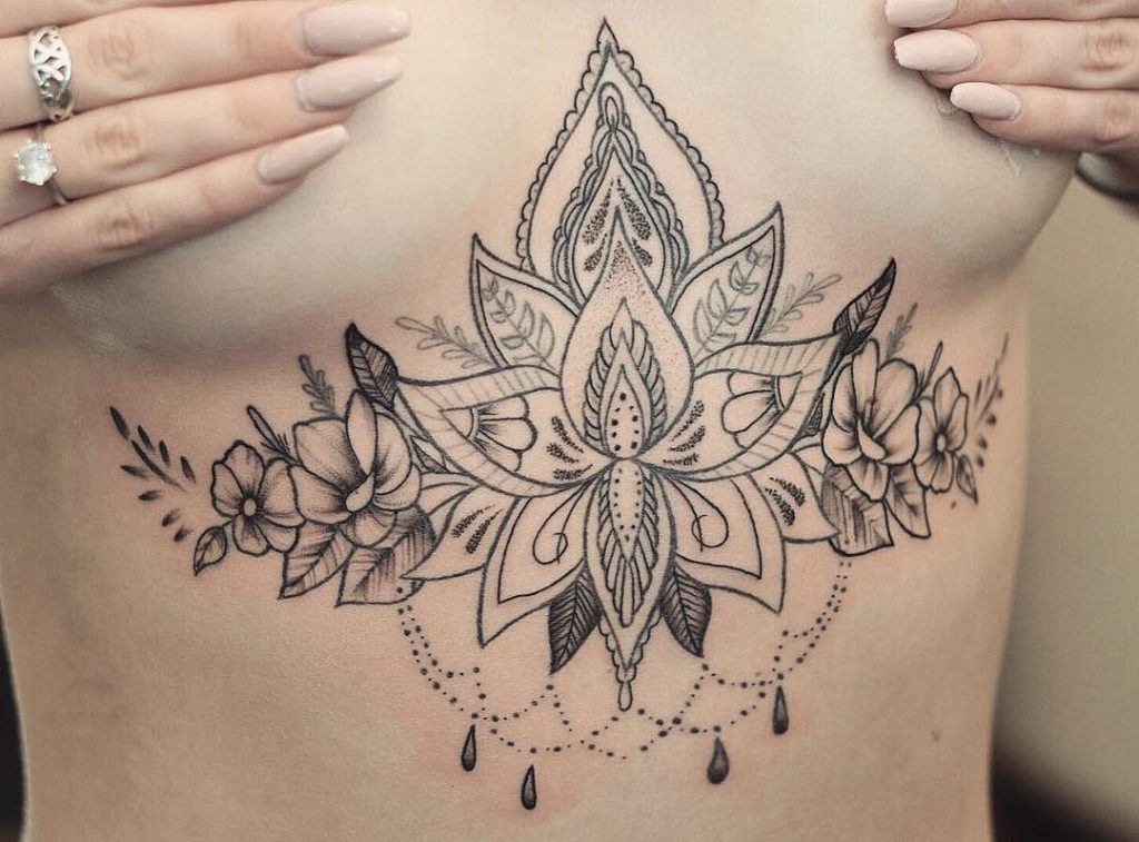 Lotus Sternum Tattoos