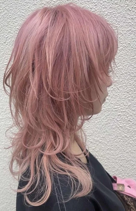 Pastel Pink Wolf Cut on Thin Hair