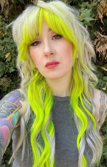 Wolf Haircut with Neon Yellow Strips