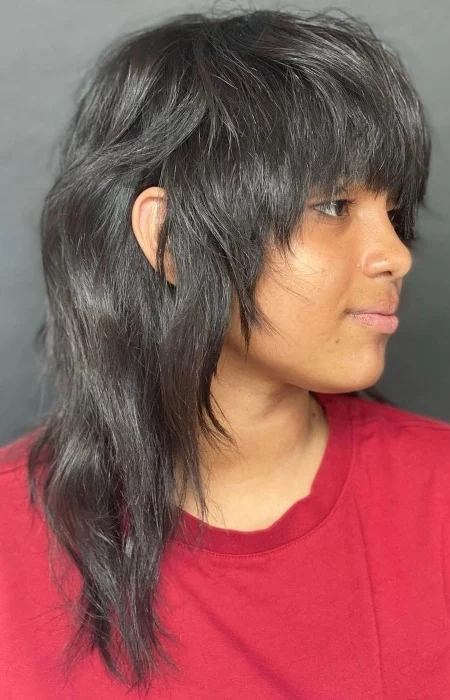 Wolf Haircut with Thick Hair and Long Fringe