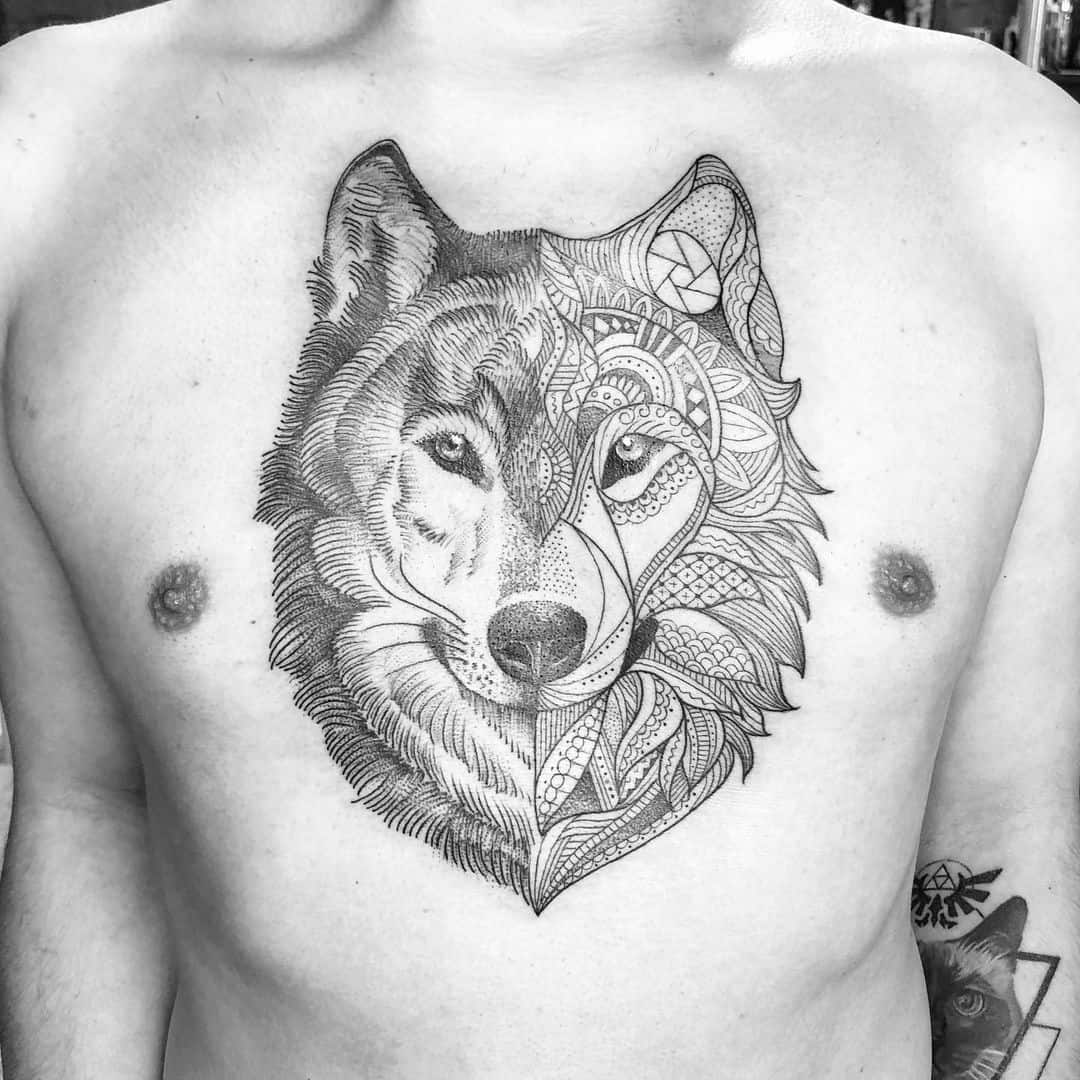 Wolf Sternum Tattoo