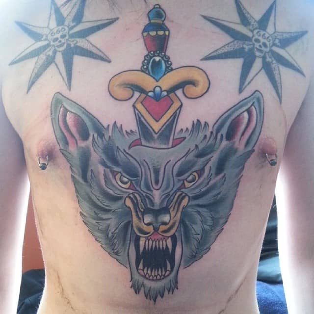 Wolf Sternum Tattoo