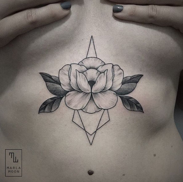 elegant floral sternum tattoo