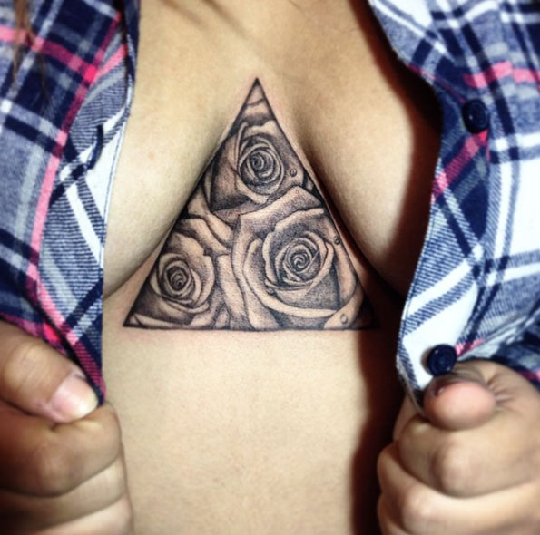rose triangle sternum tattoo