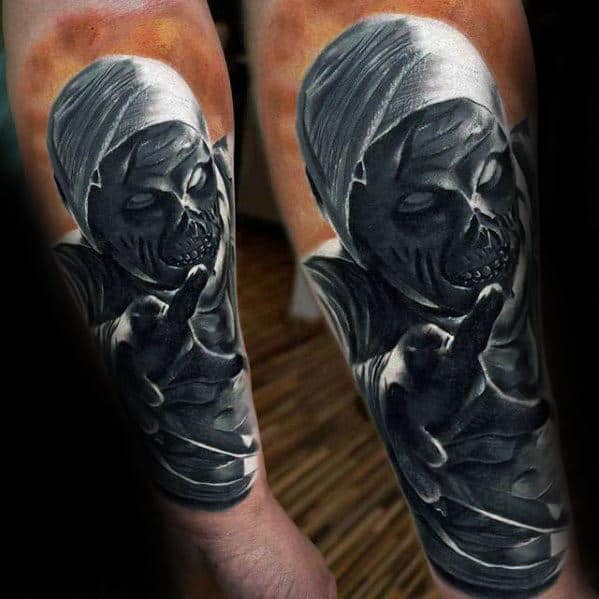 d mens realistic mummy forearm sleeve tattoo