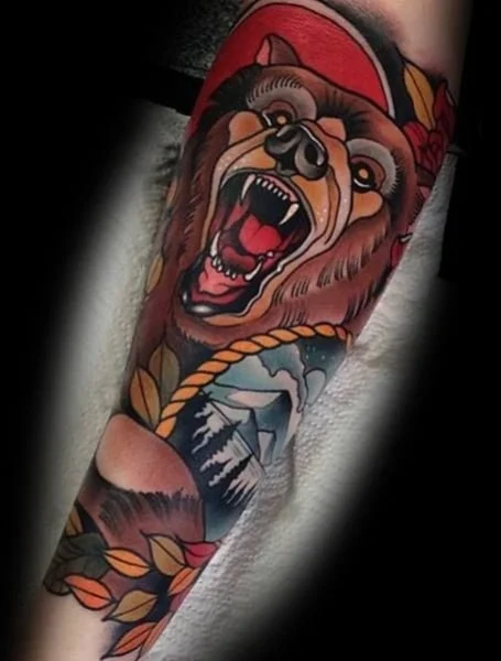 Neo Traditional Bear Tattoo