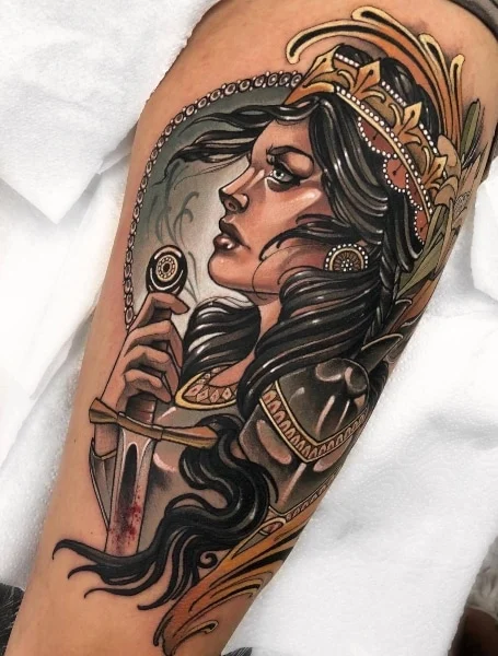 Neo Traditional Womans Face Tattoo