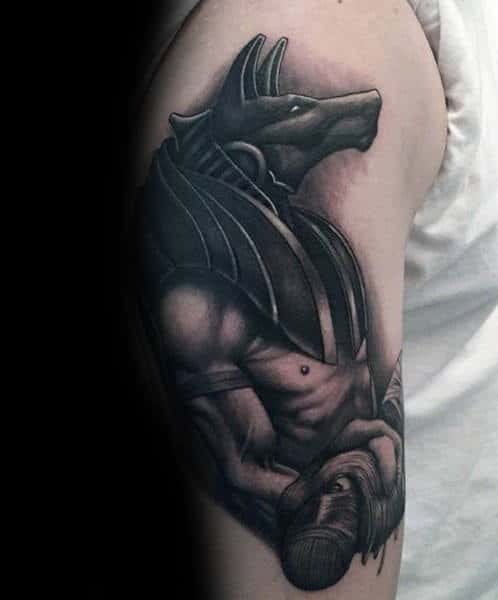 amazing anubis mens realistic d shaded upper arm tattoos