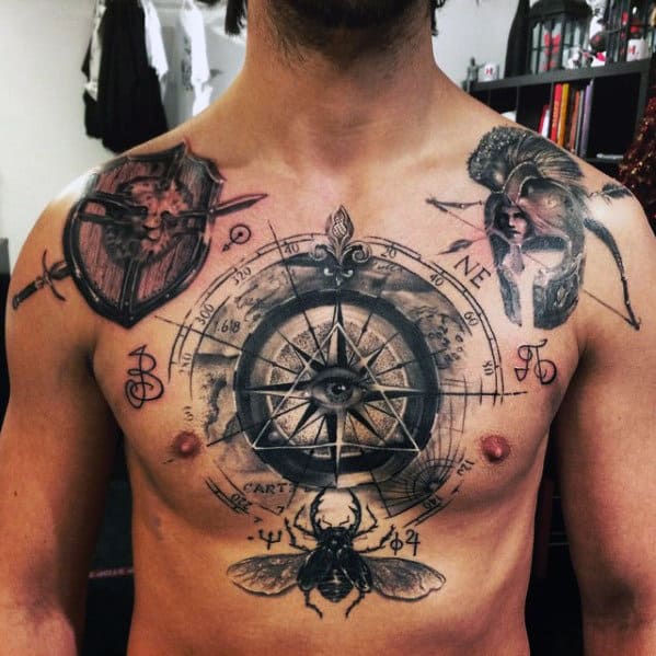 amazing mens scarab bettle chest tattoo design inspiration