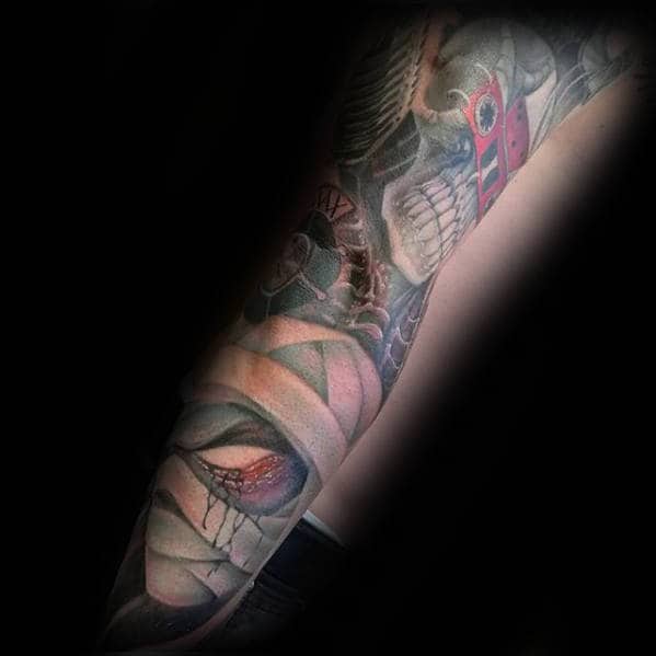 awesome guys mummy full arm sleeve tattoo