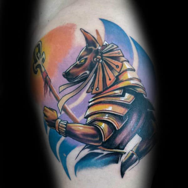 awesome leg calf anubis tattoos for males