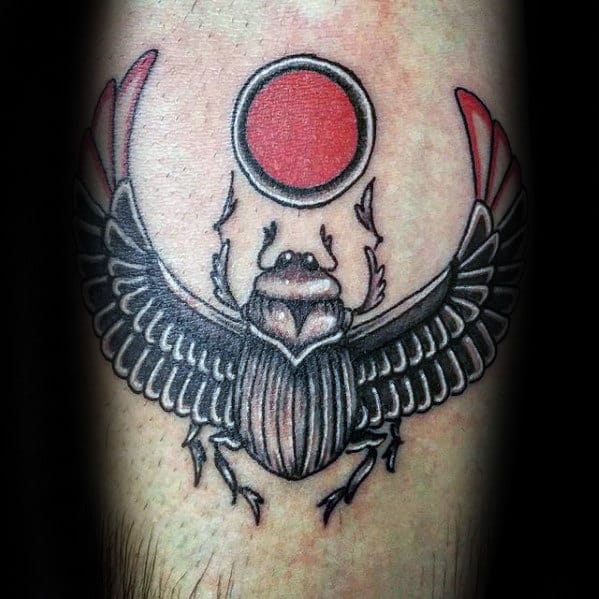 black red and white ink guys scarab small leg tattoos