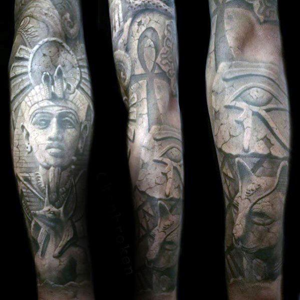 guys hieroglyphics tattoos full arm sleeve with d stone design