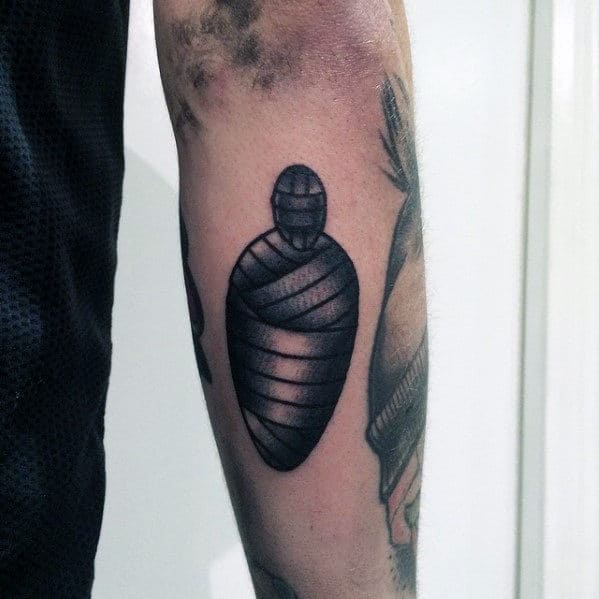 guys small simple traditional mummy outer forearm tattoo