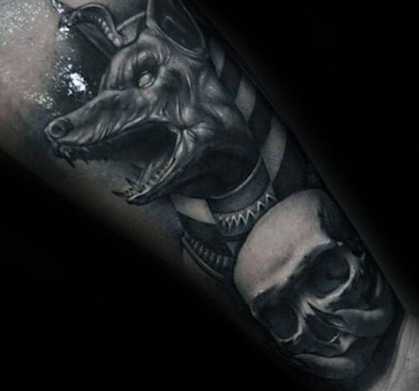mens realistic d skull anubis wrist tattoos