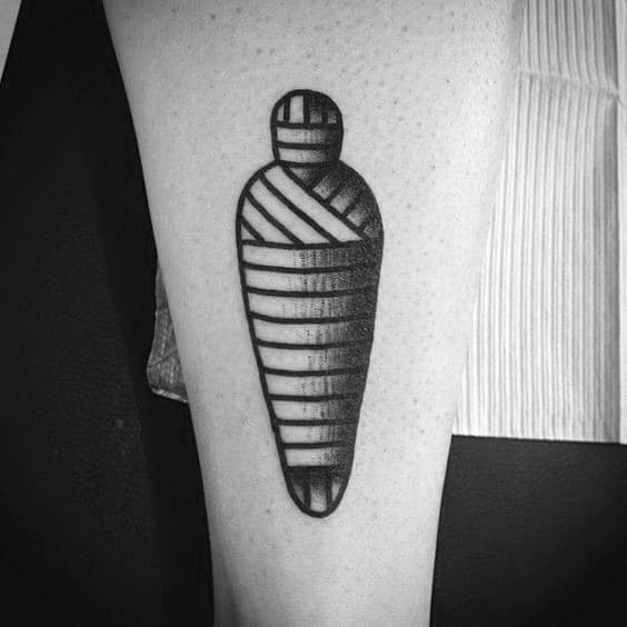 mens small simple mummy inner forearm old school tattoo