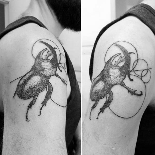 mens upper arm scarab circles tattoo designs