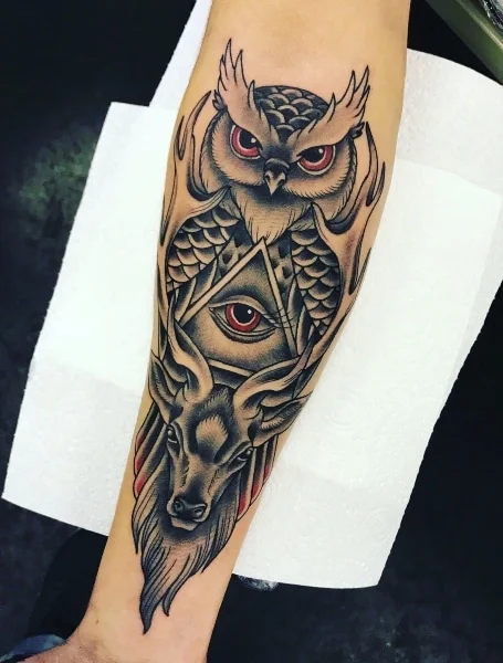 neo traditional owl tattoo