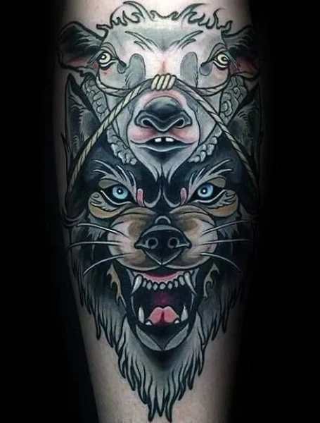 neo traditional wolf tattoo