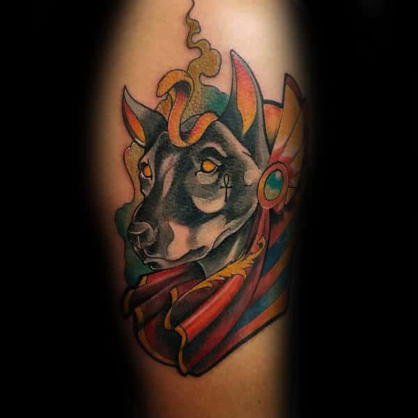 new school anubis canine arm tattoos for males