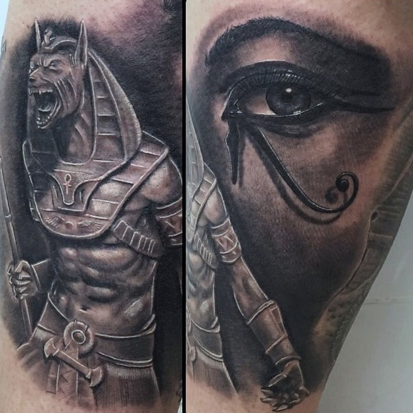 realistic anubis mens arm tattoo ideas