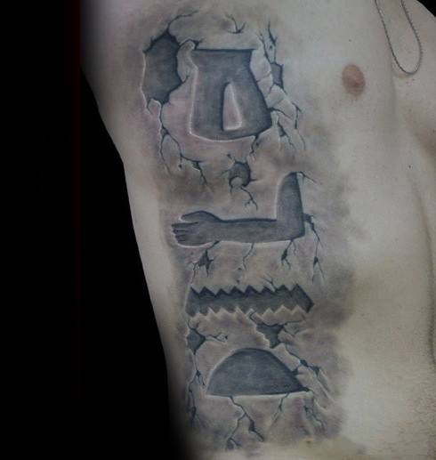 rib cage side d stone mens hieroglyphics tattoo ideas