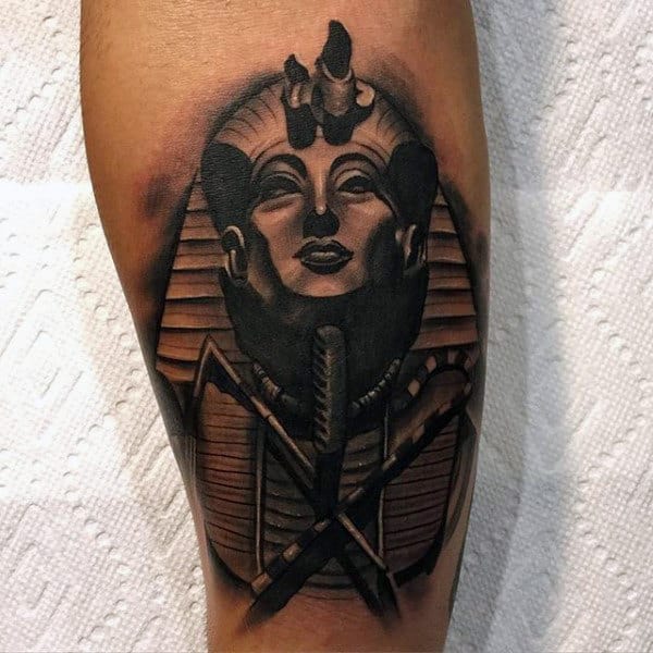 d heavily shaded mens king tut pharaoh tattoo on arm