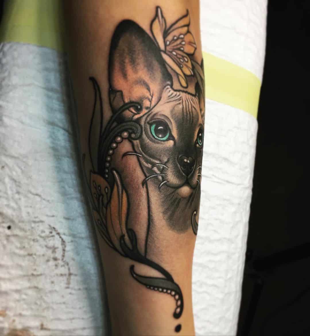 Black Blue Cat Tattoo