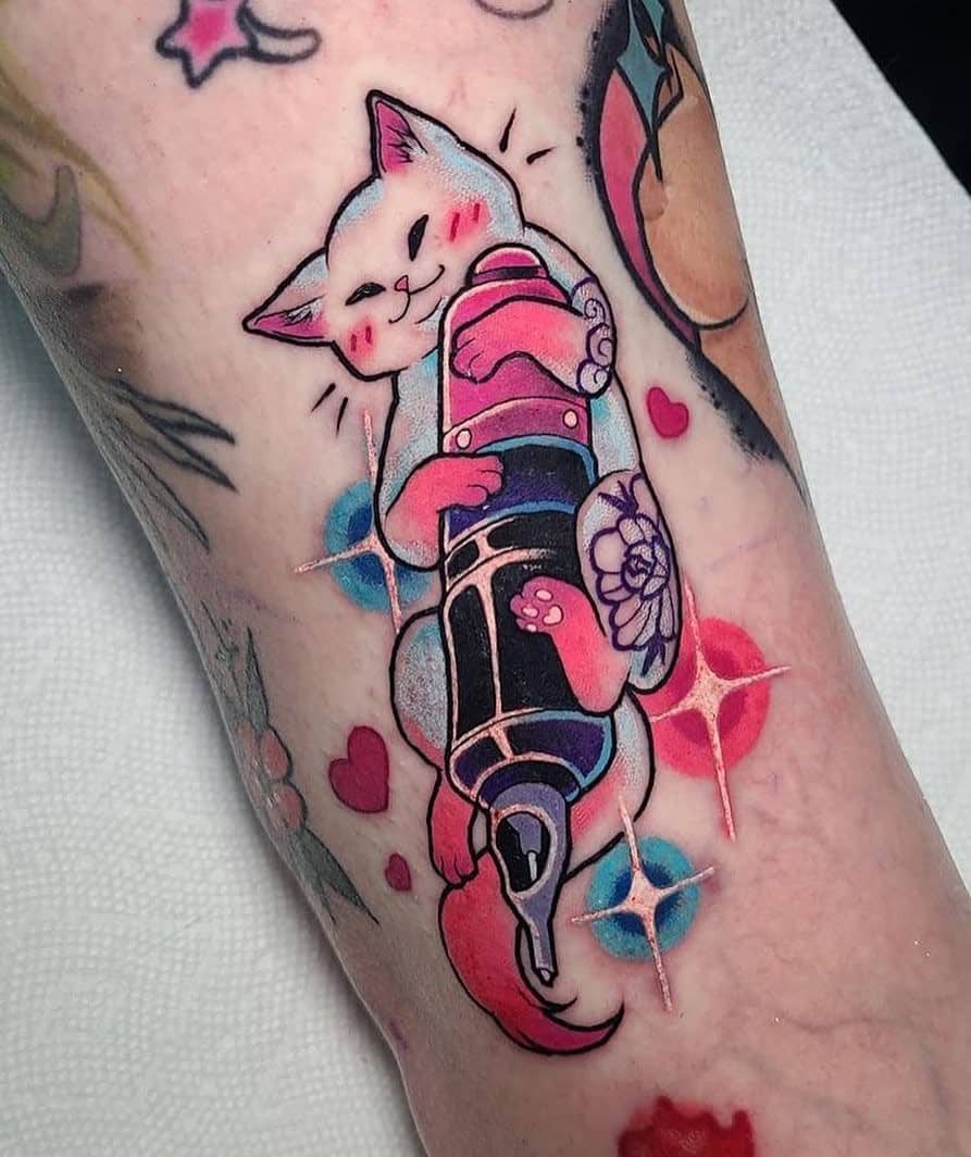 Bright Pink Cat Tattoo Design