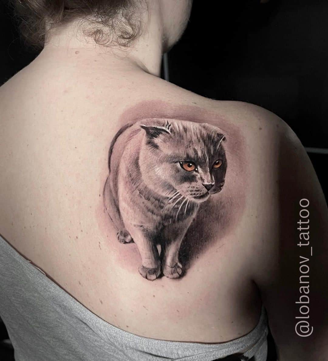 Cat Tattoo Over Back For Women