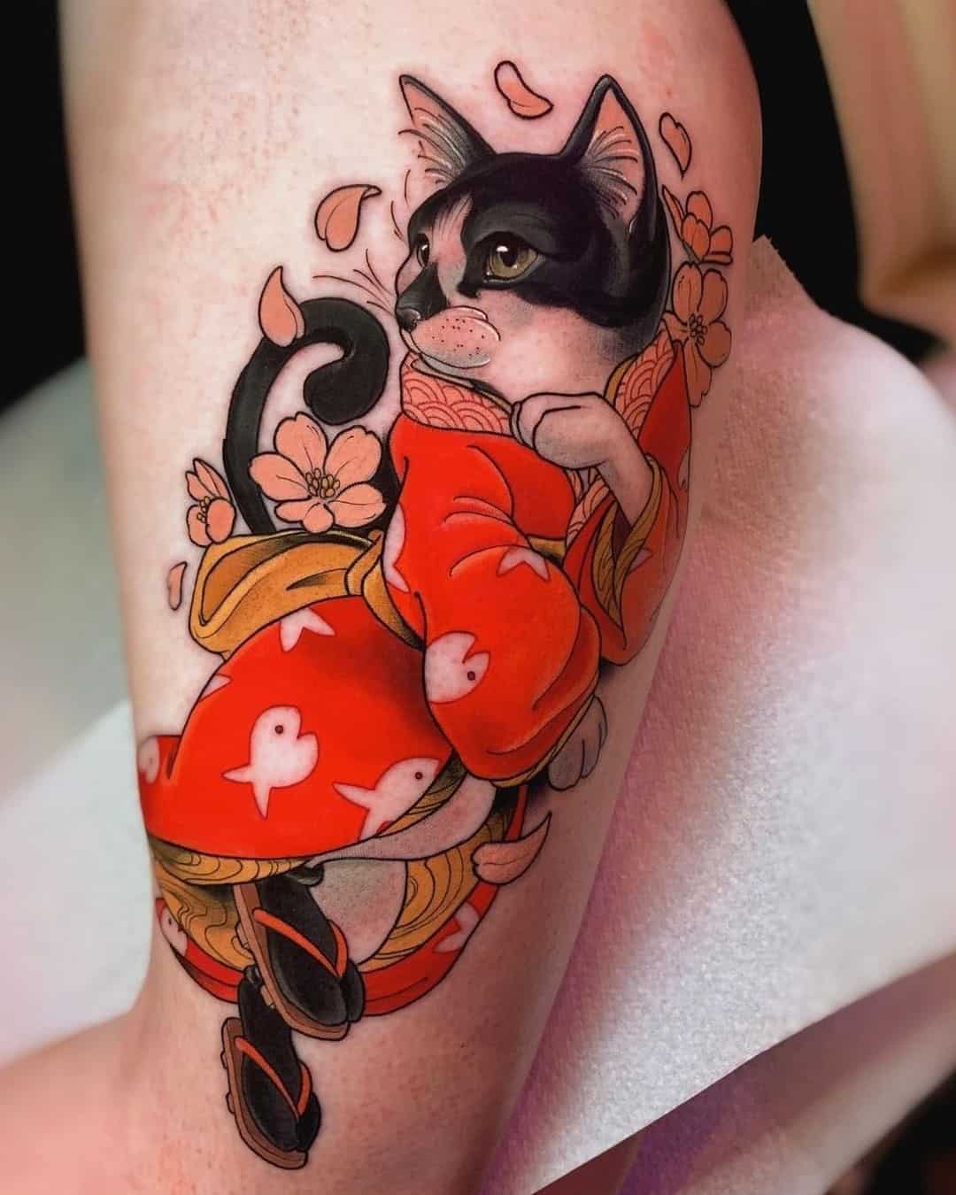 Gorgeous Bright Red Cat Tattoo
