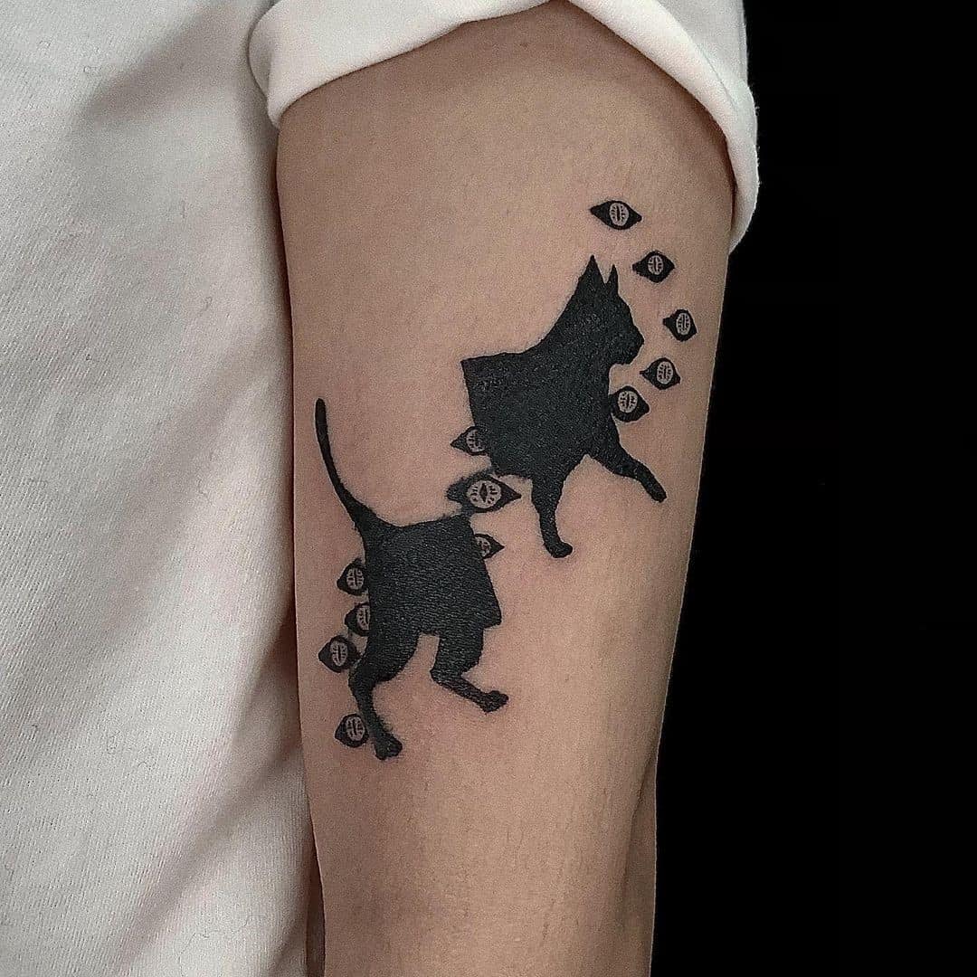 Mystical Black Cat Tattoo Design