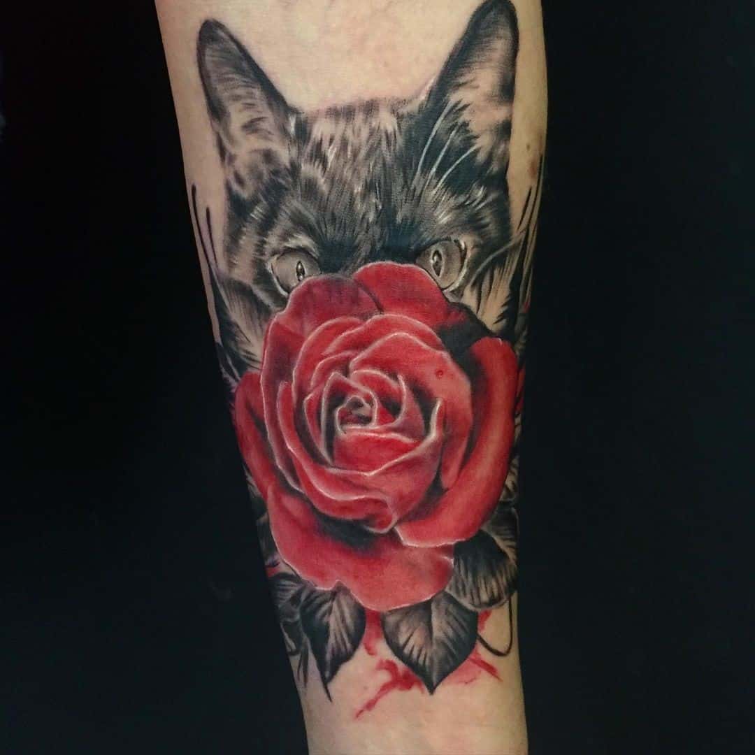Rose Print Cat Tattoo
