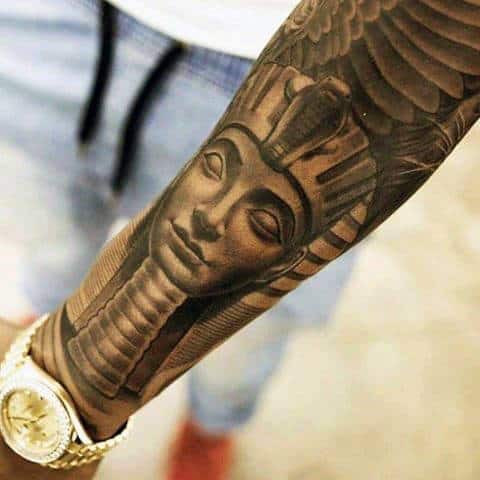 amazing king tutankhamun forearm sleeve tattoos for guys