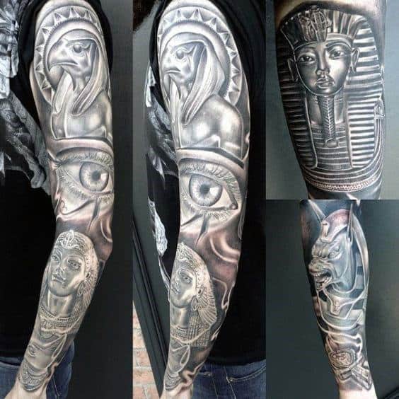 ancient egyptian themed mens full sleeve king tut tattoos