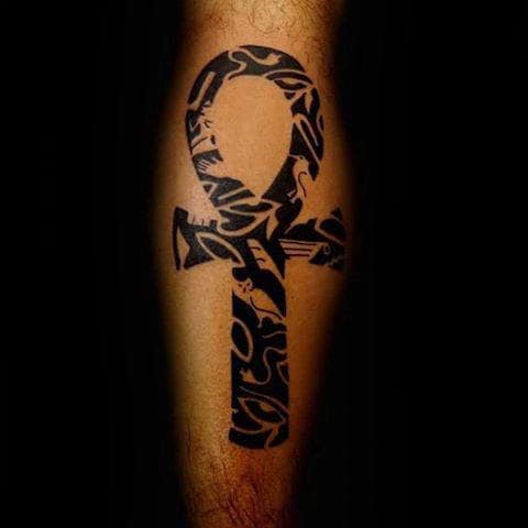 awesome ankh tribal egyptian symbols tattoo for guys