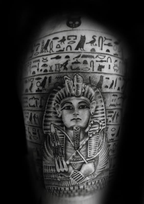 egyptian hieroglyphs mens king tut upper arm tattoo