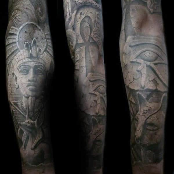 mens stone d king tut egypt themed full sleeve tattoos