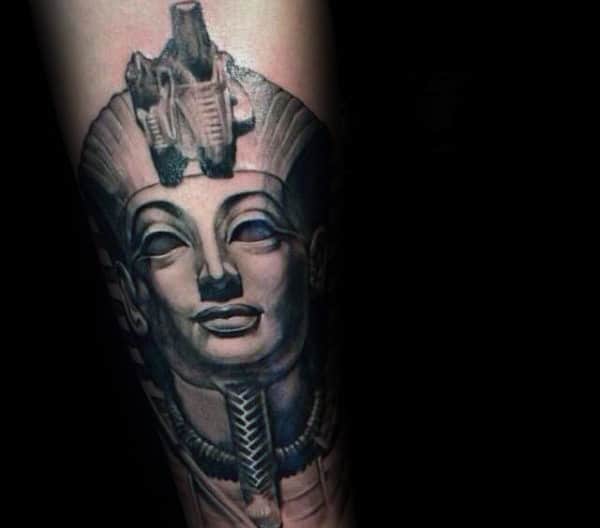 shaded king tut male tattoo inspiration on forearms