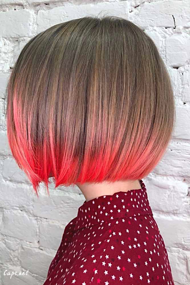 hairstyles for women over 50 new style blunt bob cut light brown color neon pink ombre