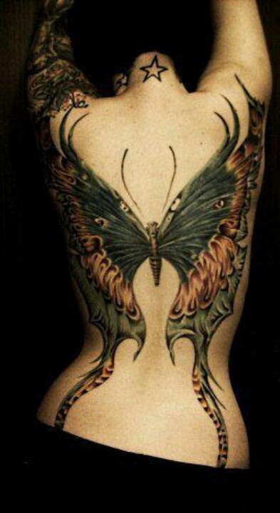 Magnificent Butterfly Back Tattoo