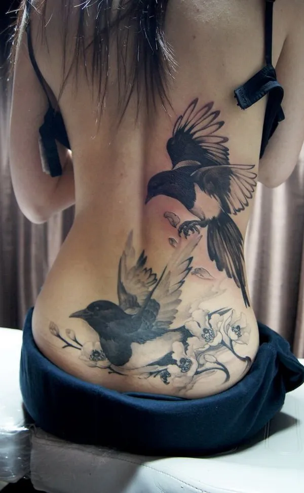 Magpie Tattoo On Lower Back