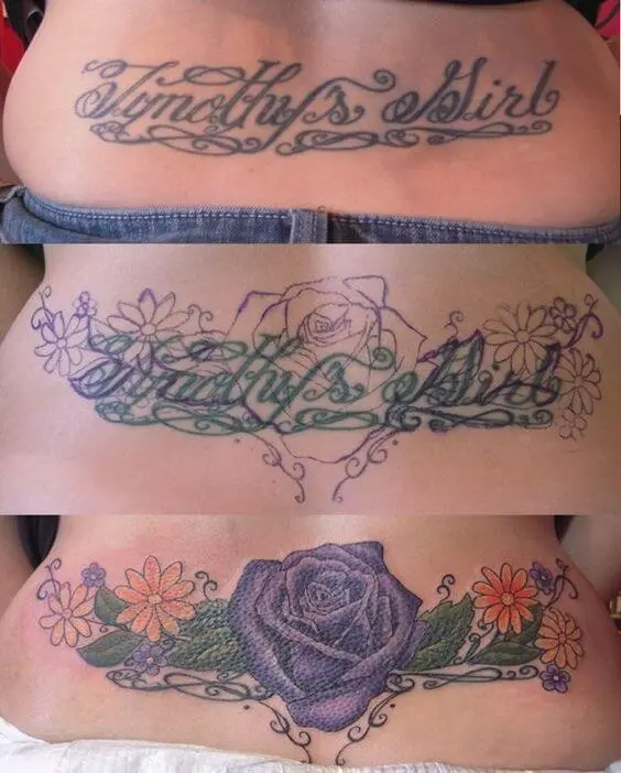 flower cover up tattoo design on lower back