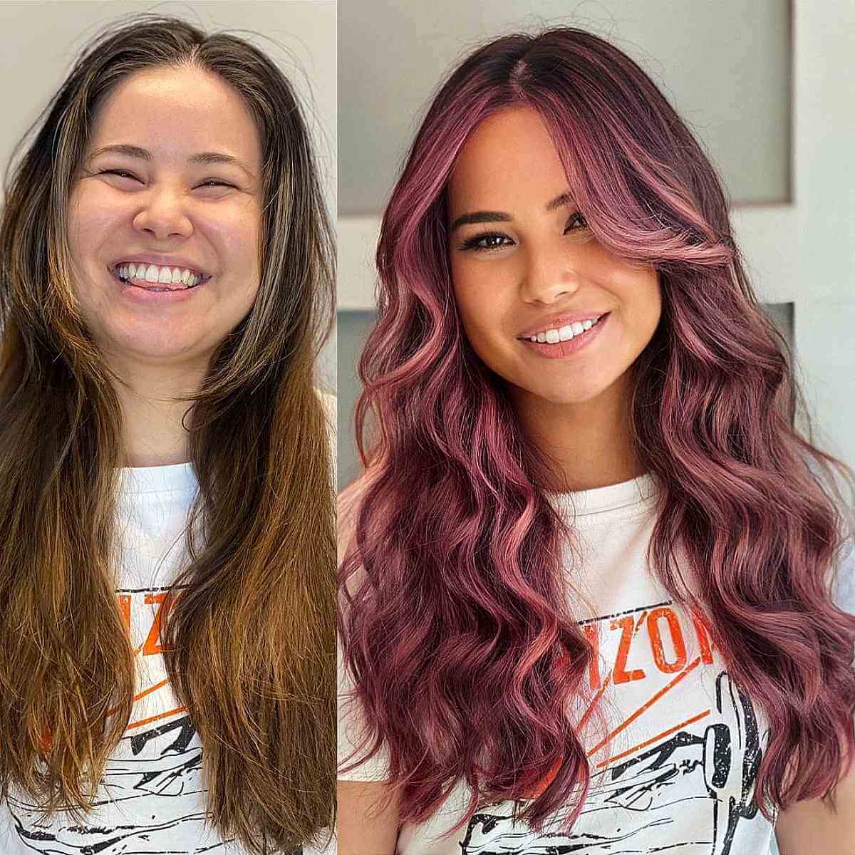 pink champagne highlights for long dark hair