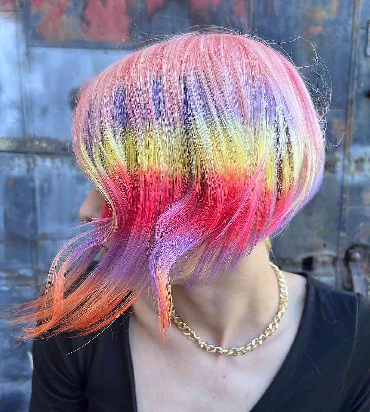 short a line bob with pastel rainbow hues