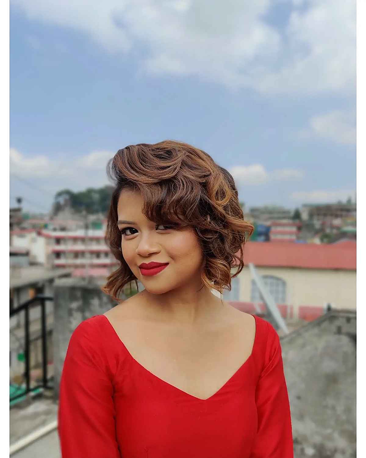 waves layers and curls on short hair