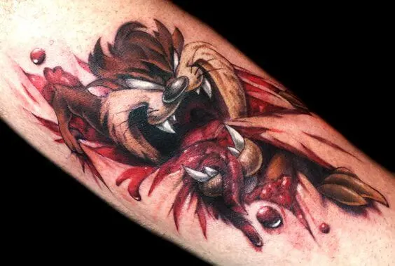 3d tasmanian devil blood ripping tattoo